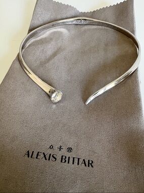 Alexis Bittar Silver Crystal Accent Hinge Arc Open Collar Necklace